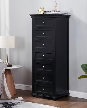 Tall Skinny Dresser with 7 Drawers, Black Narrow Wood Dresser