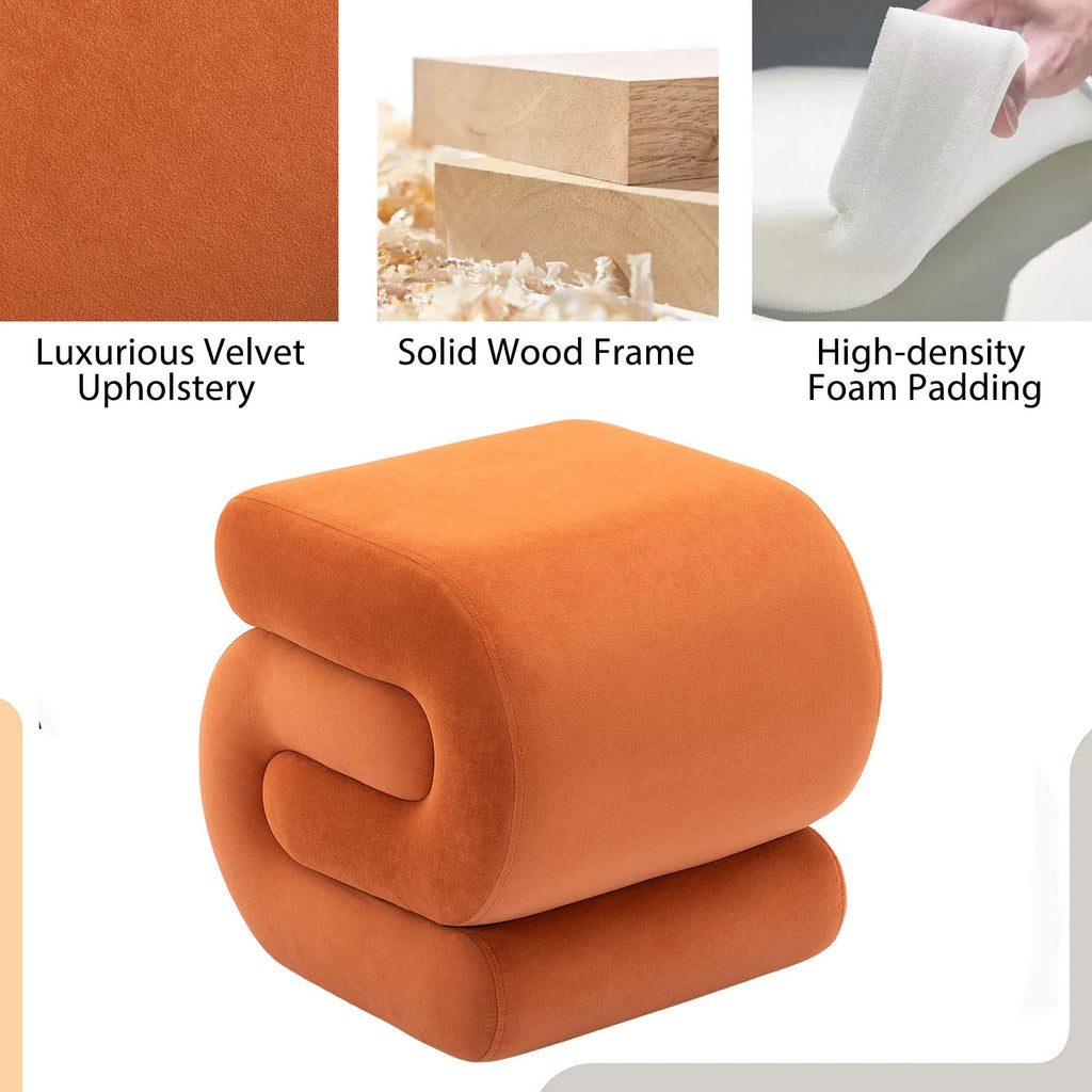 Velvet Vanity Stool, Modern S-Shaped Pouf Ottoman Footrest Makeup Chair Foot Stool Under Desk, Decorative Floor Seat