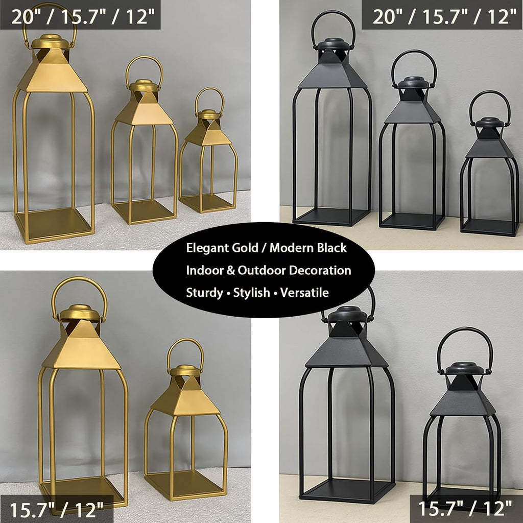 Decorative Metal Lanterns Indoor Outdoor, Candle Holder for Porch, Patio, Fireplace, Floor, Wedding, Christmas, Fall
