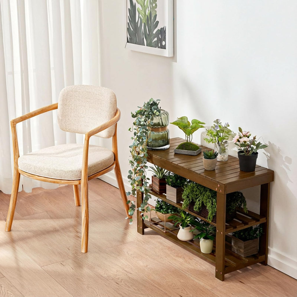 3 Tier Bamboo Shoe Rack Bench, Yellow Brown