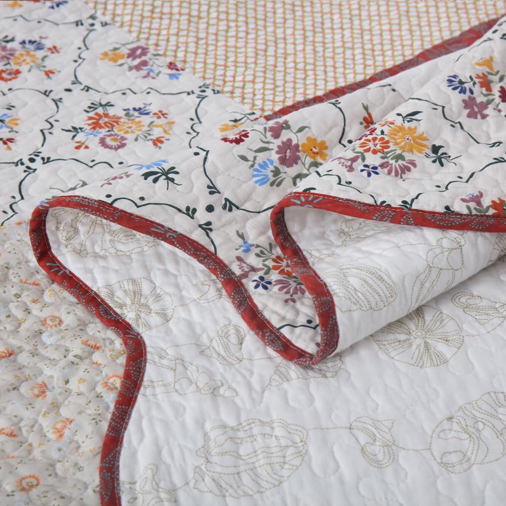 Cotton Bedspread Quilt Sets, 3 Pieces Reversible Coverlet Sets Lightweight Comforters, Farmhouse Rustic Vintage