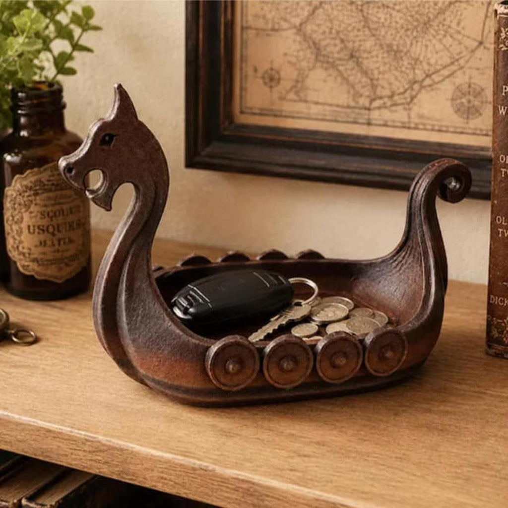 Viking Ship Trinket Tray, Norse Dragon Longship Catchall Dish Decor Storage Holder for Keys Coins Candy Jewelry