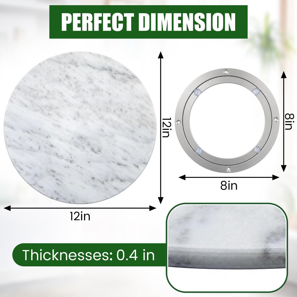 12'' Marble Lazy Susan 8'' Aluminium Alloy Turntable, White