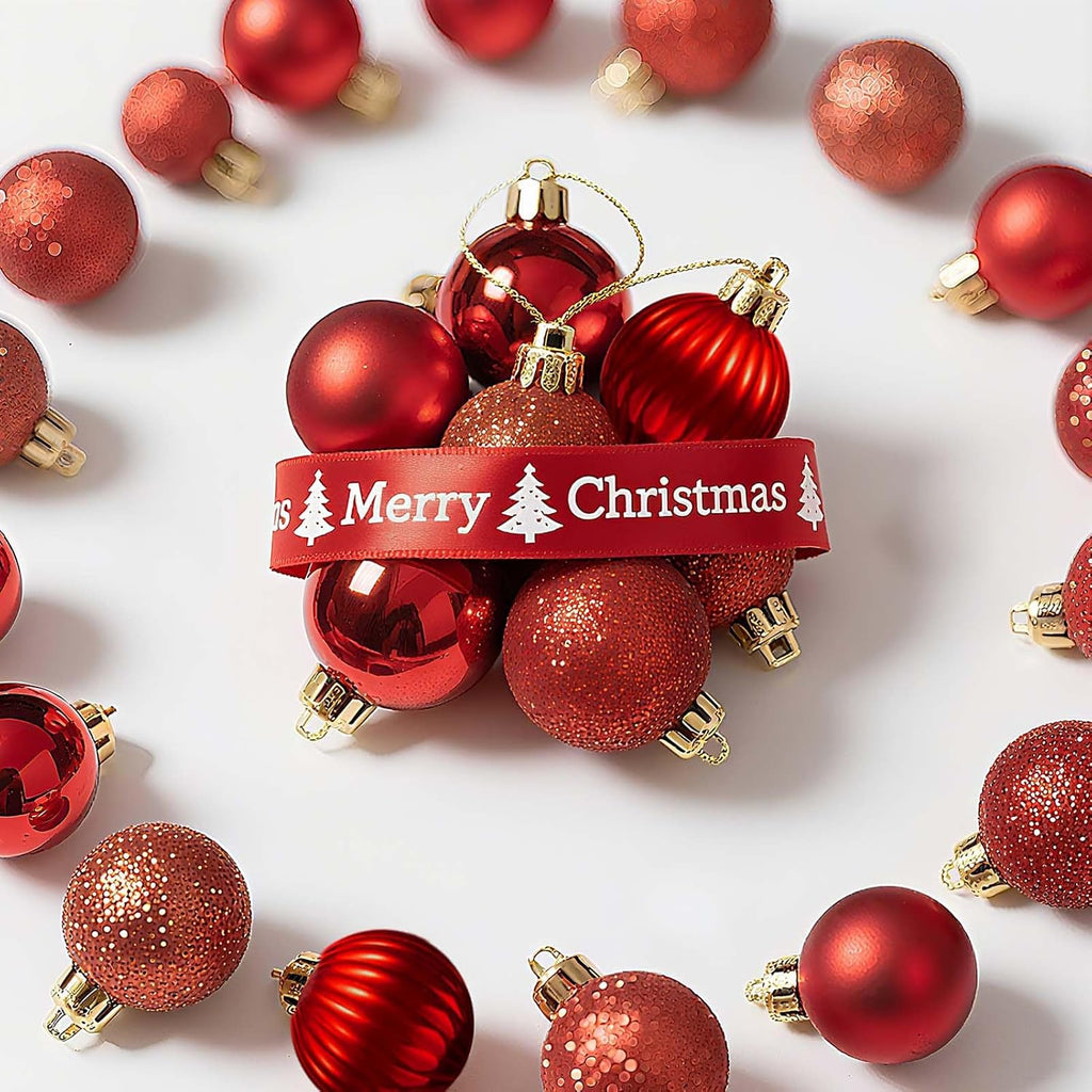 Small Red Christmas Ornaments Balls, 1.2 inch Mini Red Ornaments for Mini Tree, Tiny Plastic Shatterproof - Set of 24