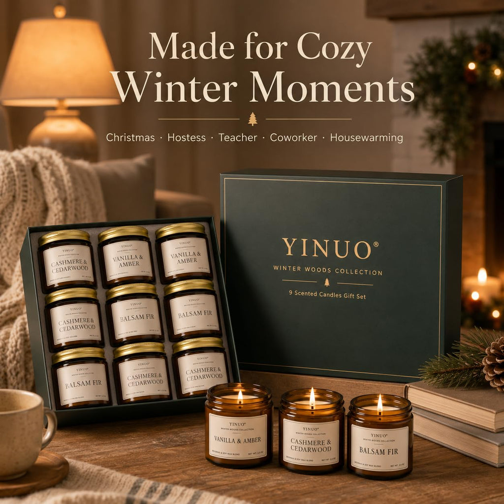 Winter Woods Scented Candle Gift Set, 9 Pack 3.5oz Amber Jar Candles