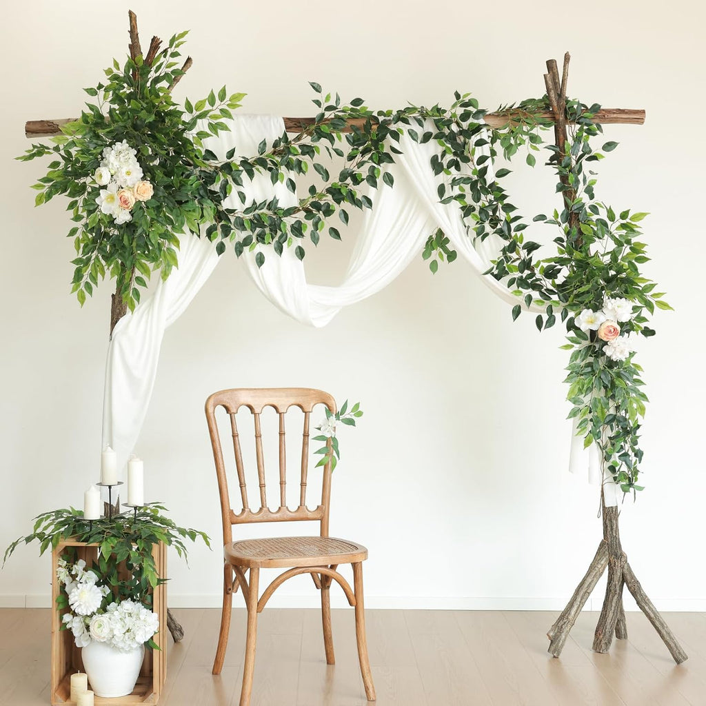 Strands Artificial Vines Ficus Garland 78" Fake Vine with Silk Green Leaves Faux Hanging Plants Greenery - Set of 12