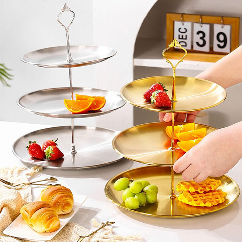 Stainless Steel 3 Tier Cupcake Stand, Tiered Trays Three Layer Cake Stand 3 Tier Serving Tray Platters for Pastry