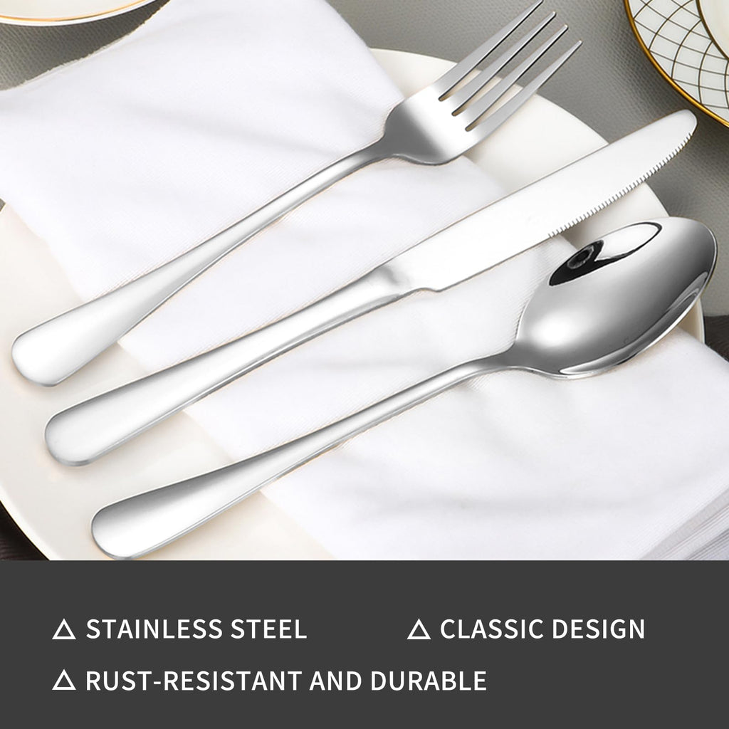 48-Piece Silverware Set for 8 with Steak Knives, Stainless Steel Flatware Set, 18/8 Food Grade Cutlery Set, Mirror