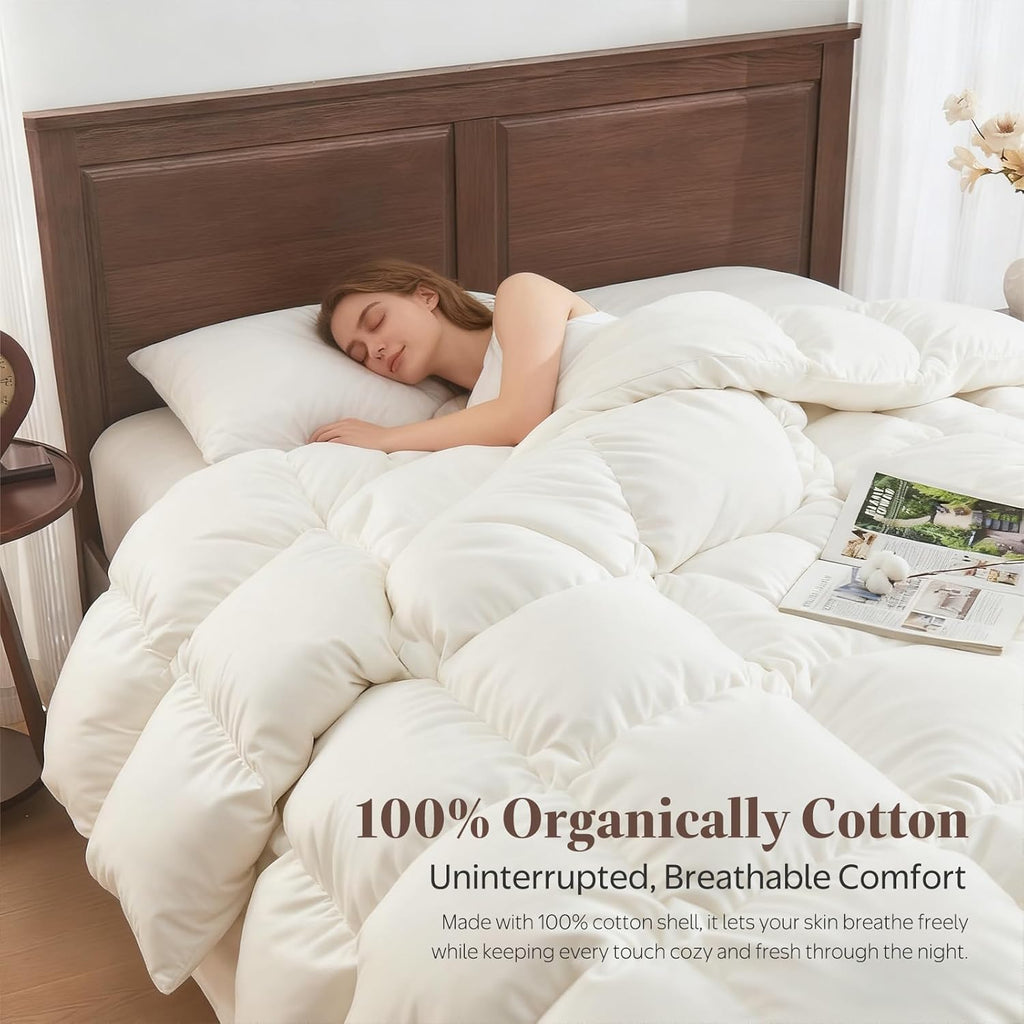 Goose Feather Down Fiber Comforter King - 100% Organic Cotton Shell All Season Duvet Insert