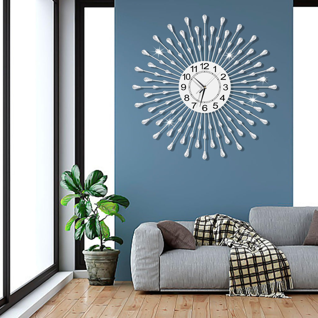 Large Wall Clock Metal Decorative Wall Clocks Silent Non-Ticking, Bling Shining Modern Art Starburst Big Wall Clocks
