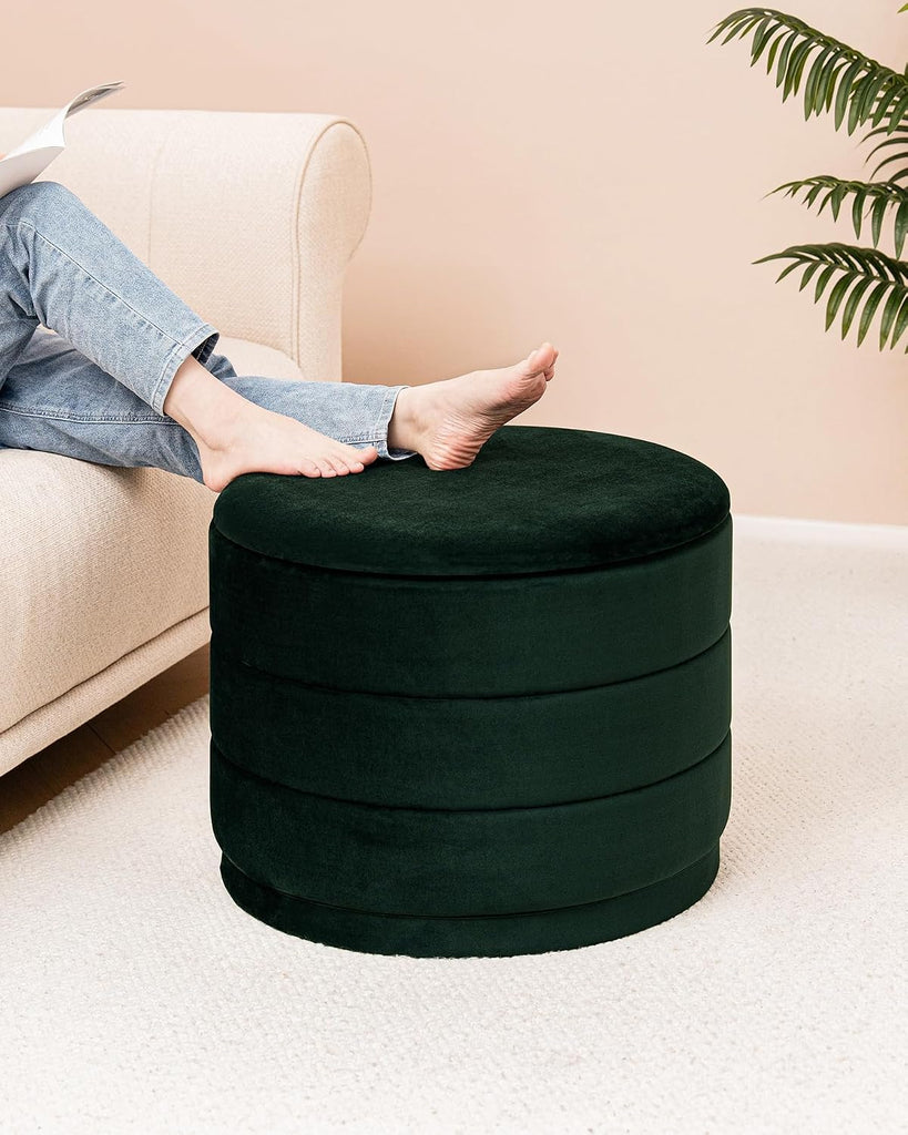 Round Velvet Storage Ottoman with Tray, Folding Ottoman with Storage Coffee Table Foot Rest Room, Living Room Bottle