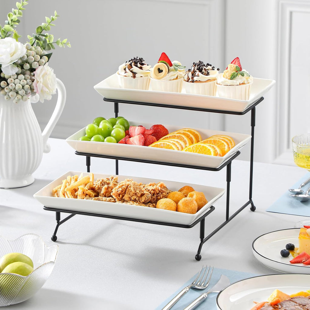 Tier Serving Trays, White Porcelain Serving Platters, 12 Inch - Set of 3