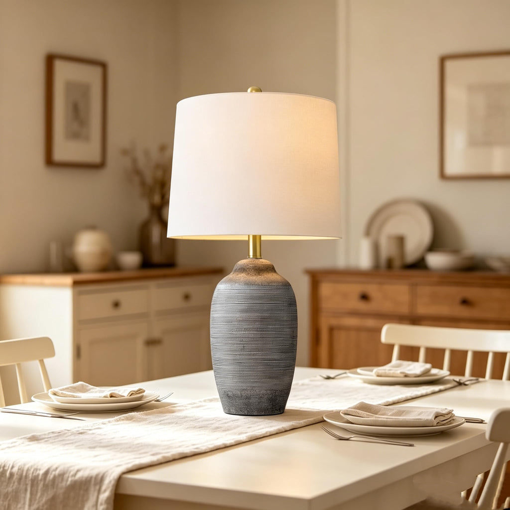 24.5" Ceramic Rustic Lamp with Pre-Attached Shade
