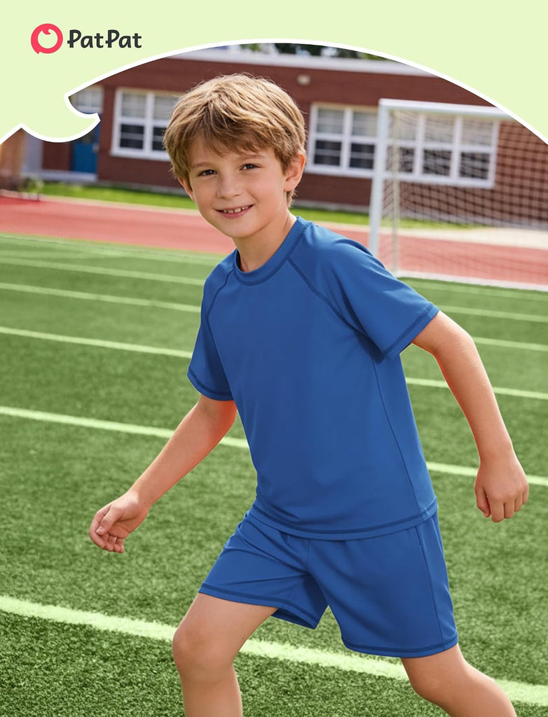 Boys Athletic Short Set Crew Neck 2 Piece Active Sports Outfit