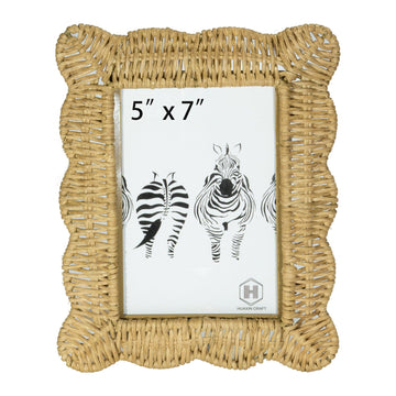 Woven Wicker Picture Frame, 5 x 7 inches with Zebra Design, Rattan Photo Frame with Bohe Style for Tabletop Display