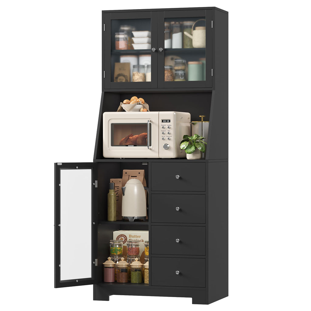 64'' Kitchen Pantry Storage Cabinet, Tall Kitchen Storage Cabinet with Microwave Stand, Hutch Cabinet with Adjustable