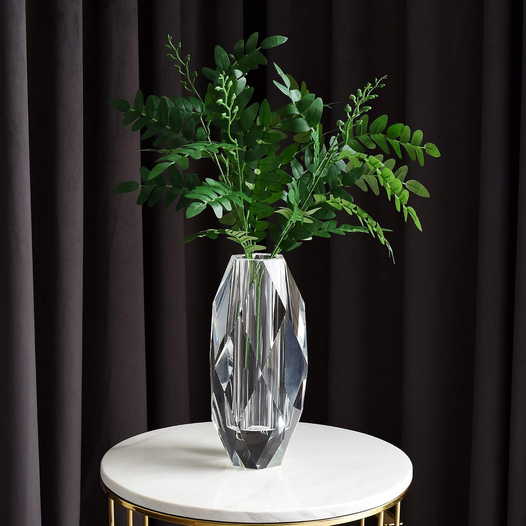 Crystal Vase for Flowers 12", Multi-Faceted Design Vase Christmas Decorations Wedding or Gift, Transparent Color with