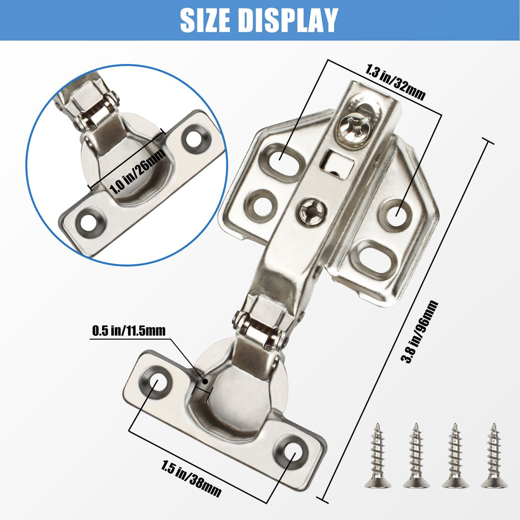4 Pack 26mm Soft Close Cabinet Hinges, Concealed Full Overlay Hinge