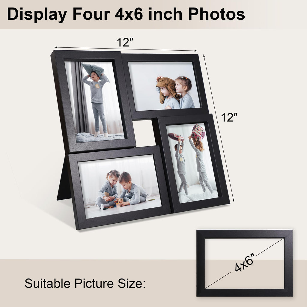 4x6 Picture Frames Collage 1 Pack, 4 Opening Multi Family Photo Collage Frames with Real Glass for Wall Hanging or