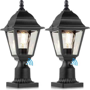 Dusk to Dawn Outdoor Post Lights, 2-Pack Waterproof Outside Post Lamps with Pier Mount