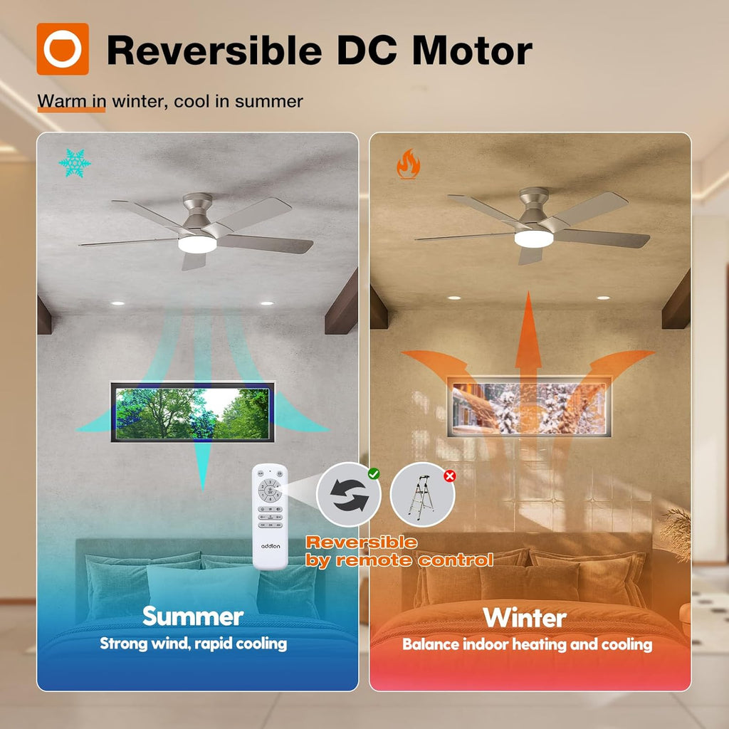 Ceiling Fans with Lights, 52 inch Low Profile Ceiling Fan with Light and Remote Control, Flush Mount, Reversible, 3CCT, Dimmable, Noiseless, Nickel Ceiling Fan for Bedroom, Indoor/Outdoor Use A103-B0CLNKVRZW
