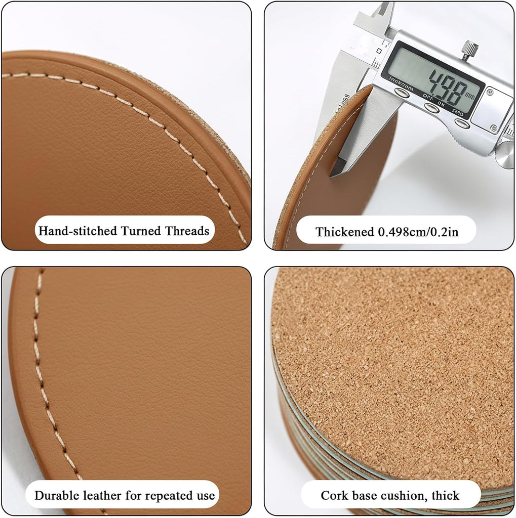 Coasters with Holder - 3.9-Inch Drink Coasters(Brown) - Set of 6