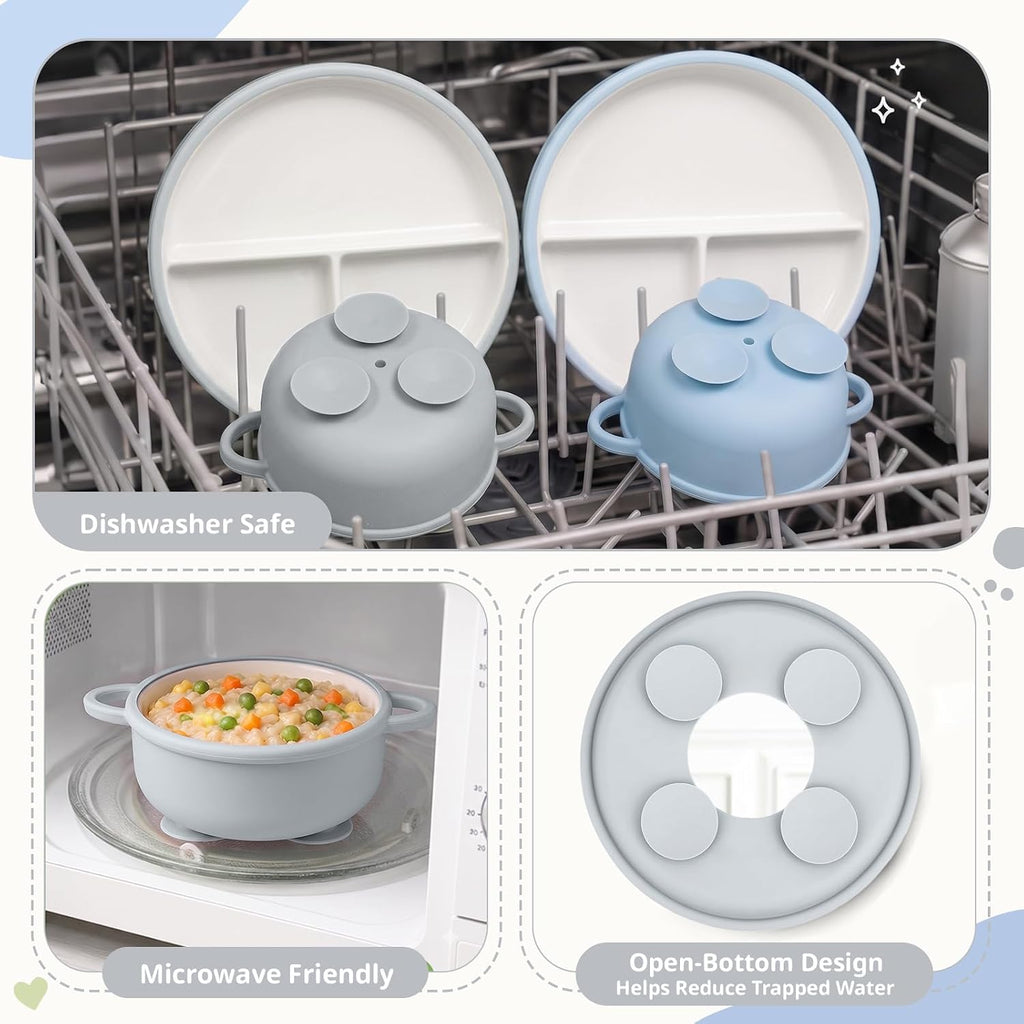 8 Pcs Ceramic Baby Plates Set with Suction Sleeves, Spoons & Forks