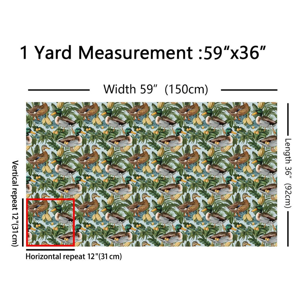 Wild Duck Fabric by The Yard, Tropical Banana Fruits WaterproofFabric, Rustic Leaves Plants Fabric for Arts and Crafts