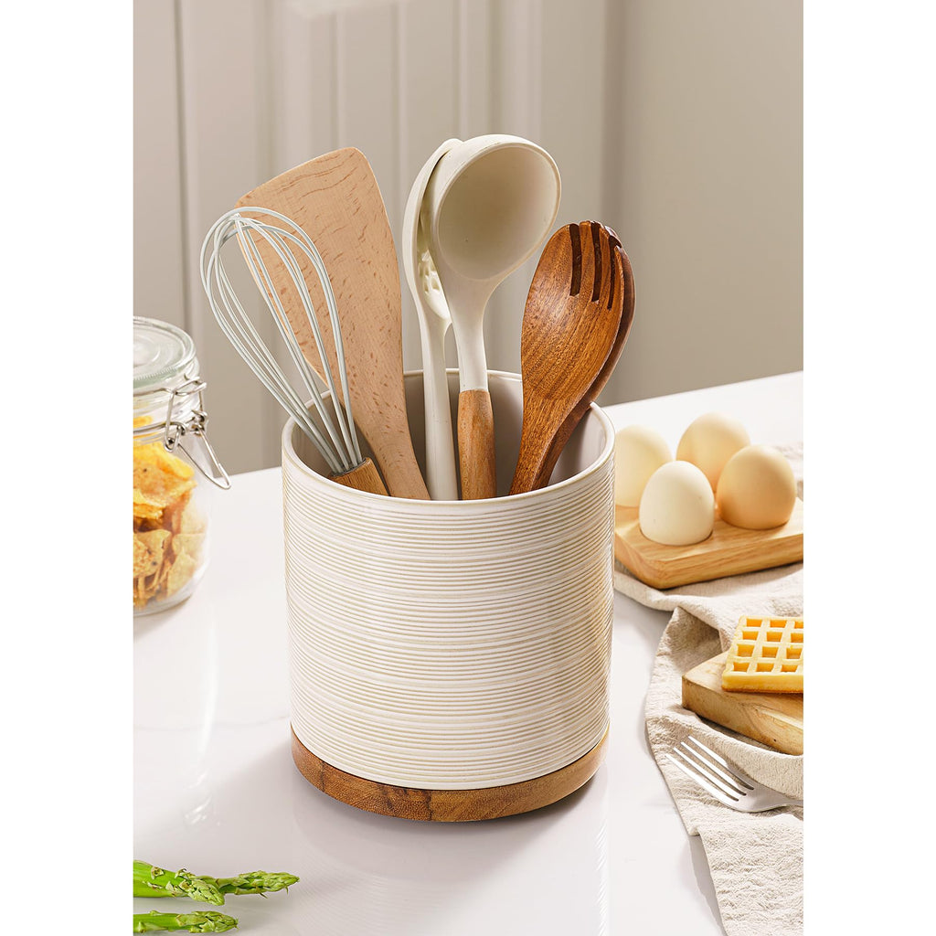 Utensil Holder, 360° Rotating Extra Large Ceramic Kitchen Utensil Holder for Countertop, 7.3" Cooking Utensil Crocks