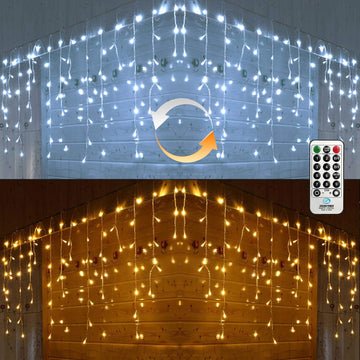 Christmas Icicle Lights Outdoor, 2 in 1 White & Warm White Color Changing Icicle Lights with 60 Drops, 29.5ft 360 LED