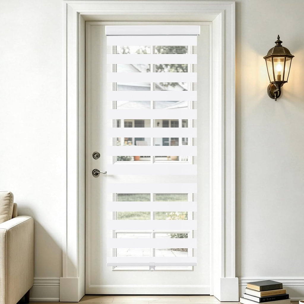 Cordless Zebra Blinds for Window, French Door Blinds Free-Stop Roller Window Shades with Valance 35" W x 90" H, Light
