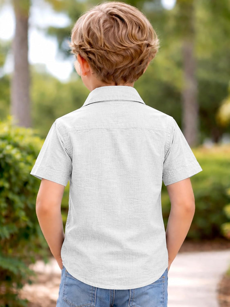 Boys Button Down Shirt Short Sleeve Linen Feel Casual Dress Shirt
