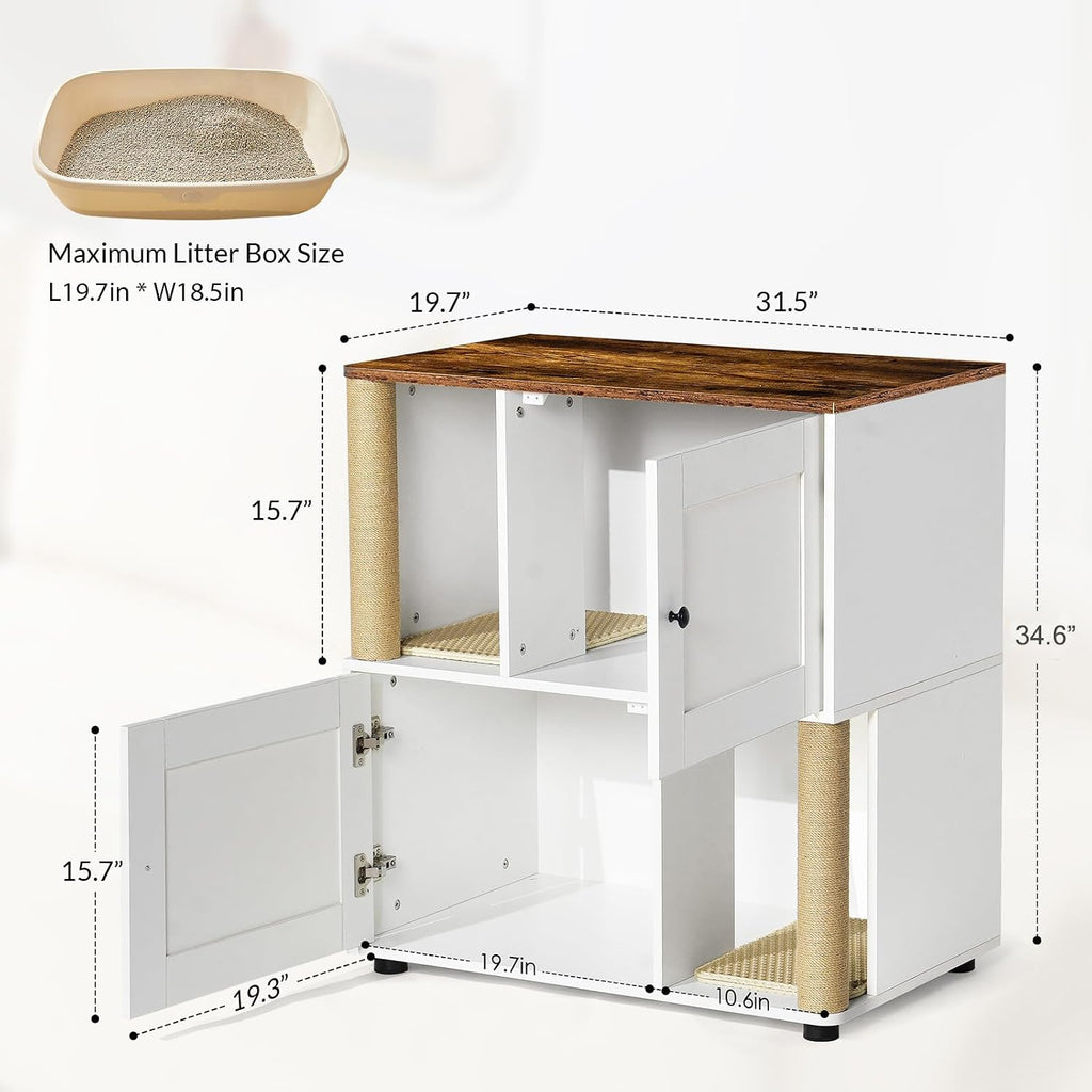 Double Litter Box Enclosure Furniture, Cat Litter Cabinet Hidden