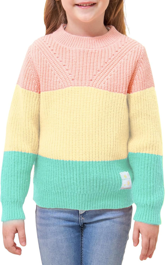 Girls' Sweaters Color Block Pullover Jumper Knit Long Sleeve Rainbow Sweaters Kids Crewneck Casual Jumper