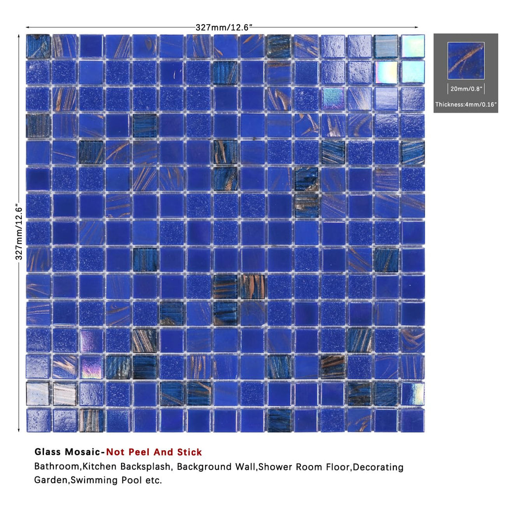 11.5 sq.ft Iridescent Cobalt Blue Glass Mosaic Tile , Pool