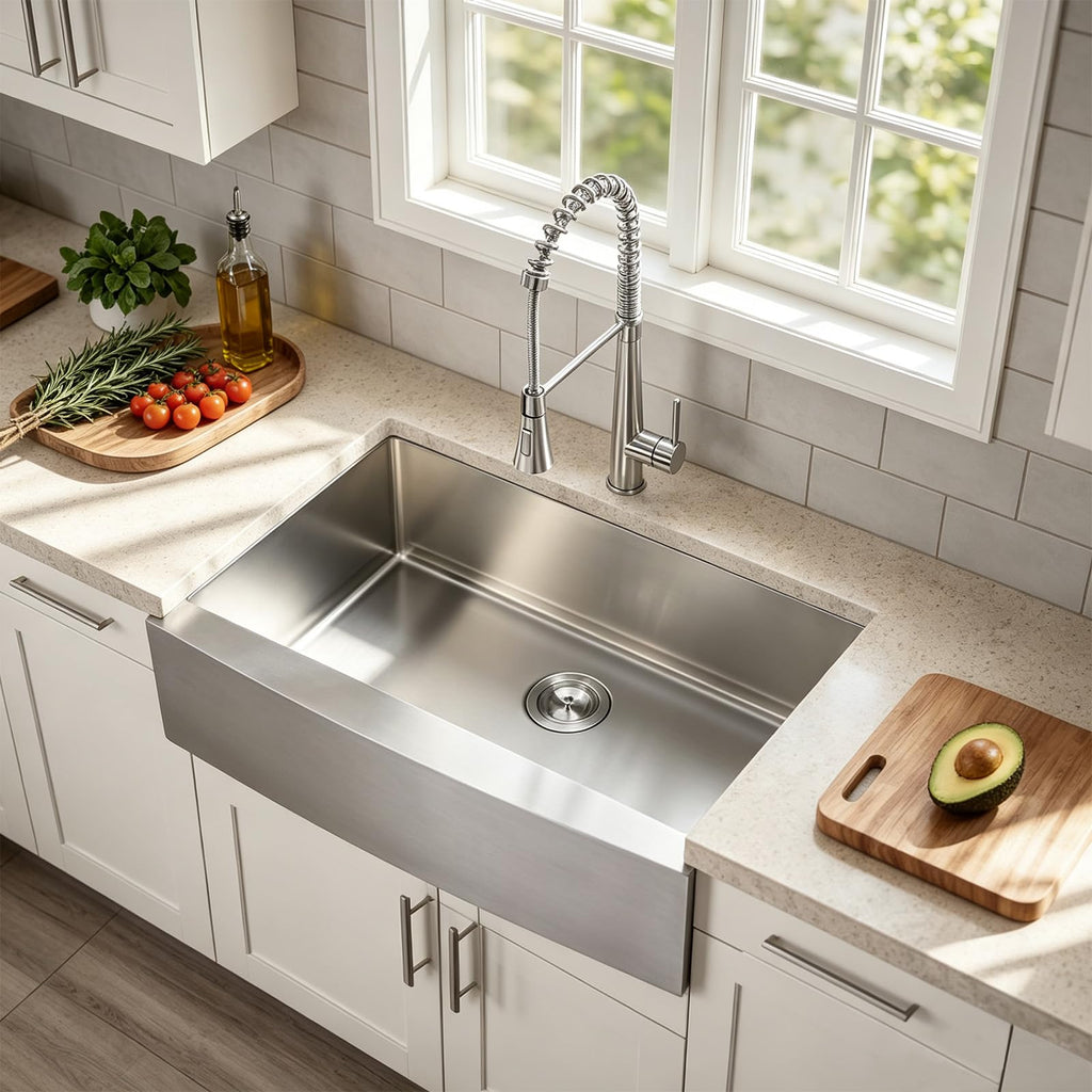 33 Inch Stainless Steel Farmhouse Sink, 33x21 Apron Front Kitchen Sink, 9 Inch Deep 16 gauge Commercial Single Bowl