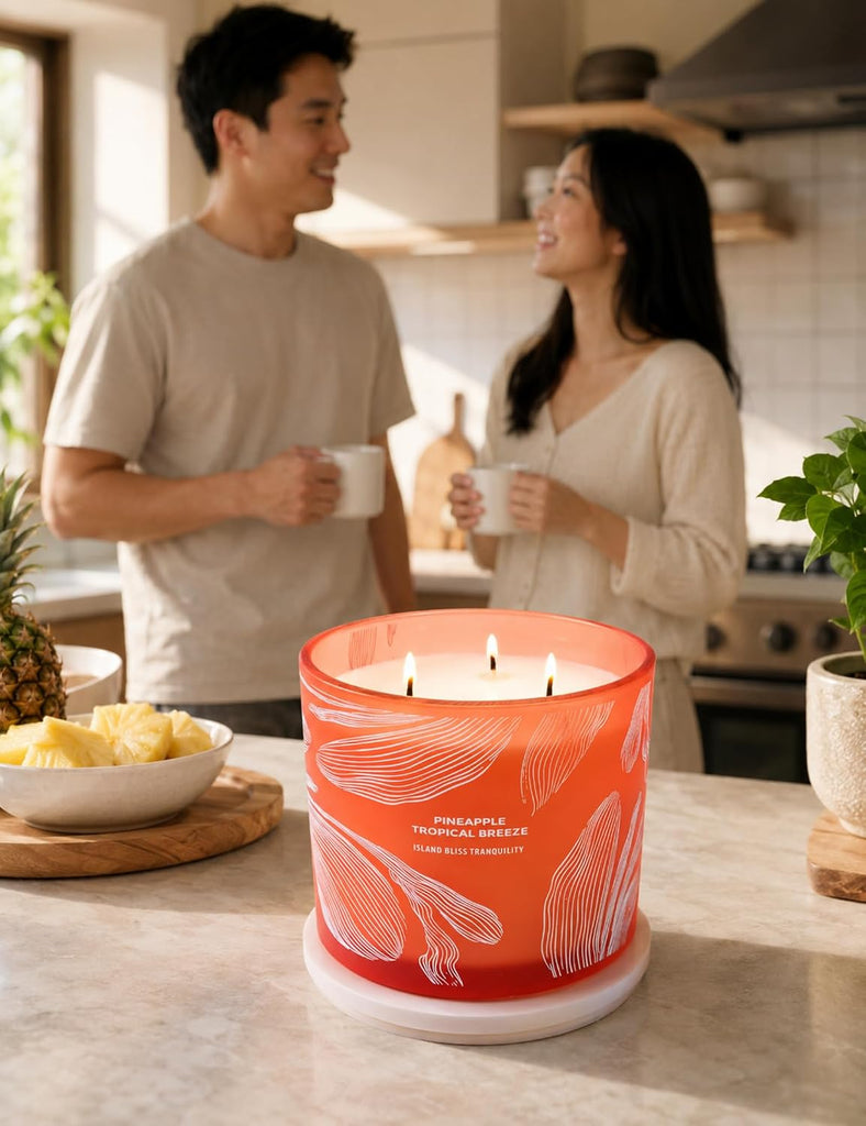 Pineapple Tropical Breeze Candle, Large 3-Wick Soy Candle, 14.5 oz - Set of 145