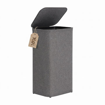 100L Laundry basket Hamper with Lid & Removable Mesh Bag, Grey