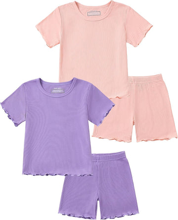 Girls Pajamas 4Pcs Summer Snug Fit Toddler Pjs Bamboo Viscose