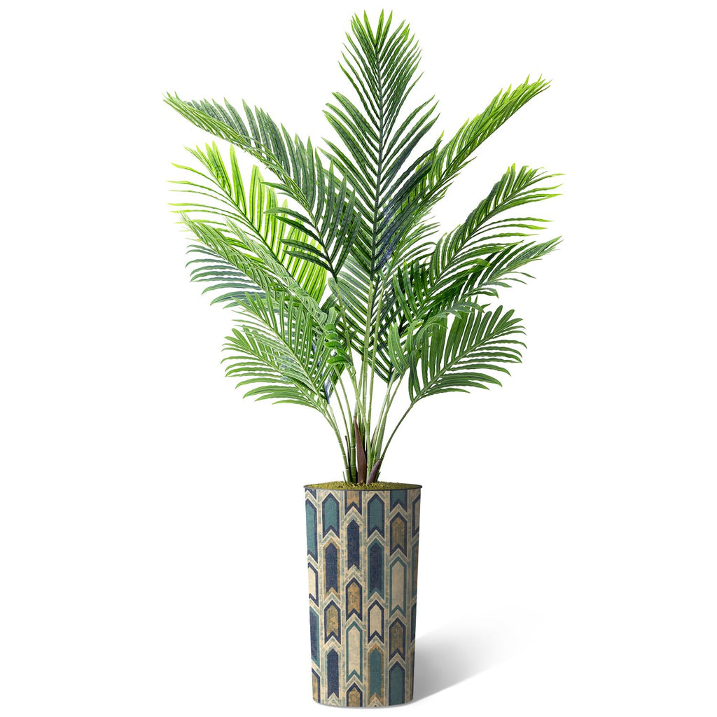 Artificial Tree in Modern Polygon Pattern Effect Planter, Fake Areca Tropical Palm Silk Tree for Indoor and Outdoor