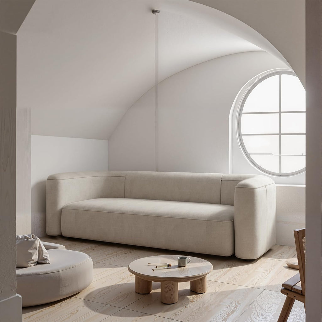 Acanva Luxury Modern Tight Curved Back Velvet Sofa, Minimalist Style Comfy Couch for Living Room Apartment, 3 Seater