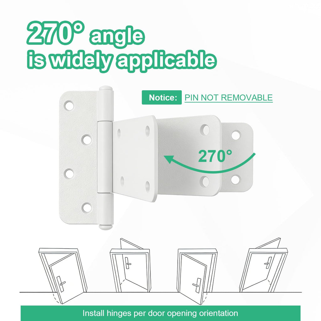5 inch Gate Hinges, 260 Lbs Capacity, Matte White Hinges, 6 Pack Heavy Duty Door Hinge, T-Strap Shed Gate