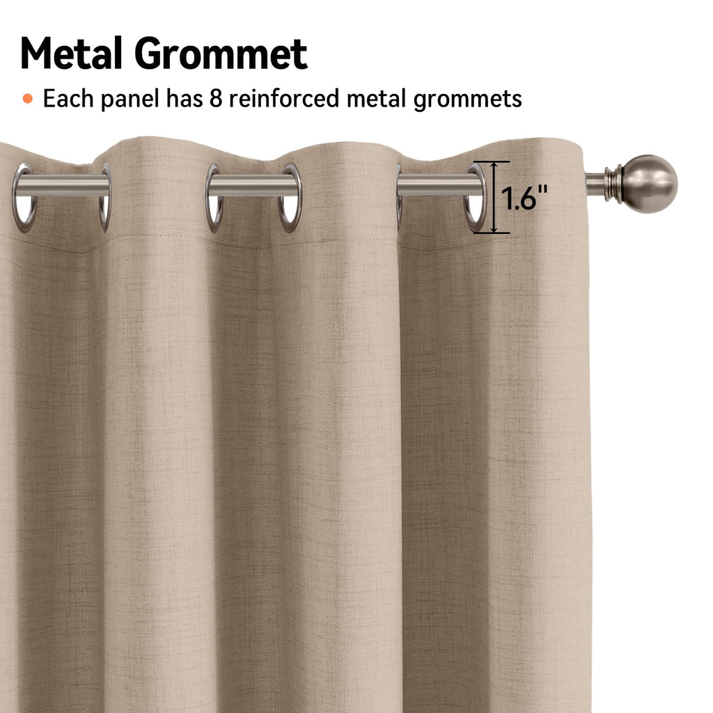Blackout Linen Curtains 63 Inch Long 2 Panels Set, Burlywood Birch