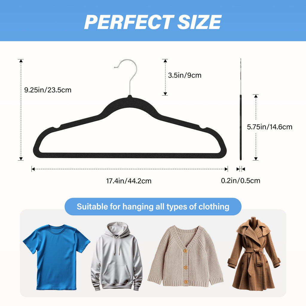 Velvet Hangers 50 Pack, Non-Slip Clothes Hangers with Shoulder Notches, 360° Swivel Hooks, Heavy Duty Standard