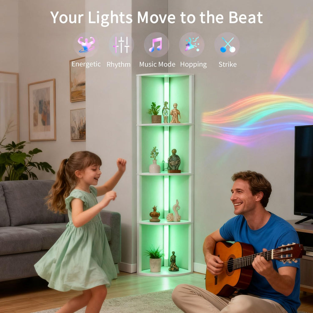 Floor Lamp with Shelves, LED Smart Modern Floor Lamp with Music Sync, Color Changing Corner Display Shelf Lamp