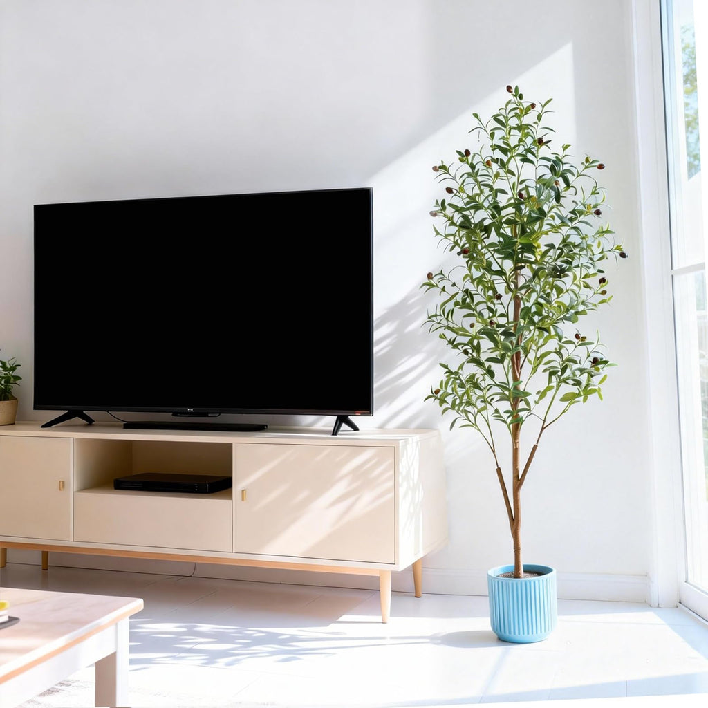 6FT Artificial Olive Tree Indoor, Tall Faux Olive Tree with Pot&Basket, Large Fake Olive Tree with Realistic 1080