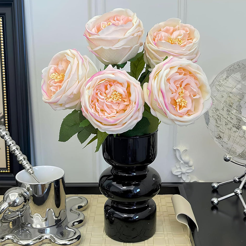 Real Touch Peonies Artificial Flowers, Blush Pink Fake Roses with Stem - Set of 6