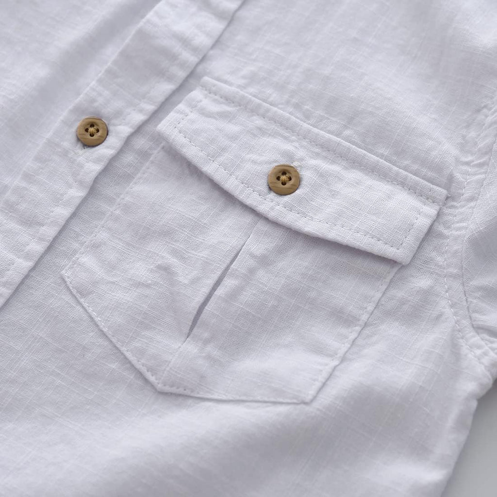 Toddler Little Big Boy Short Sleeve Button Down Shirt Linen Design