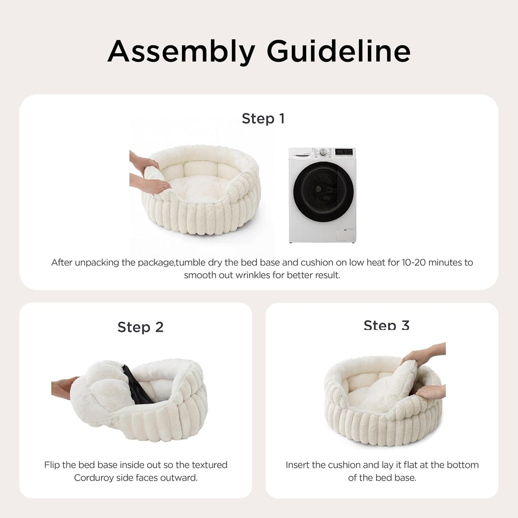 ComfyFleece Washable Cute Small Medium Dog Bed, Round Pet Bed