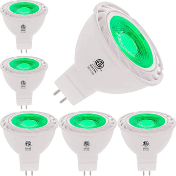 Green MR16 LED Light Bulbs 50W Equivalent Halogen Replacement 6W 12V Bi-pin GU5.3 Outdoor Landscape Yard Lighting